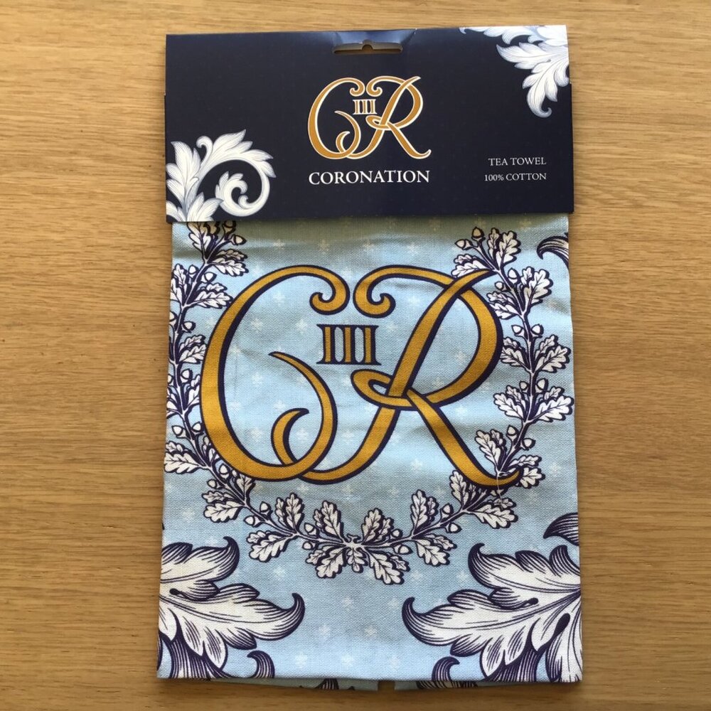King Charles III Coronation Tea Towel 2023 Temple Island Collection Light Blue
